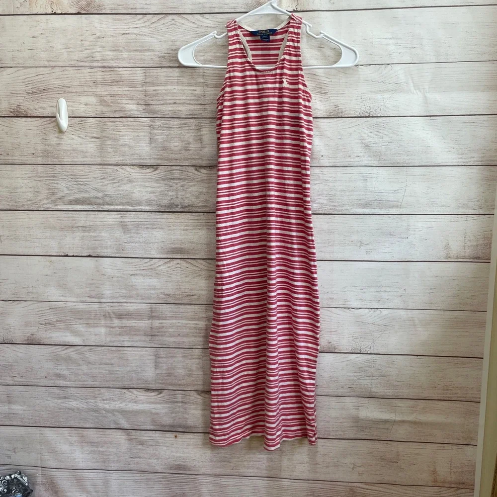 POLO RALPH‎ LAUREN SOFT KNIT MAXI DRESS IN RED AND WHITE STRIPES